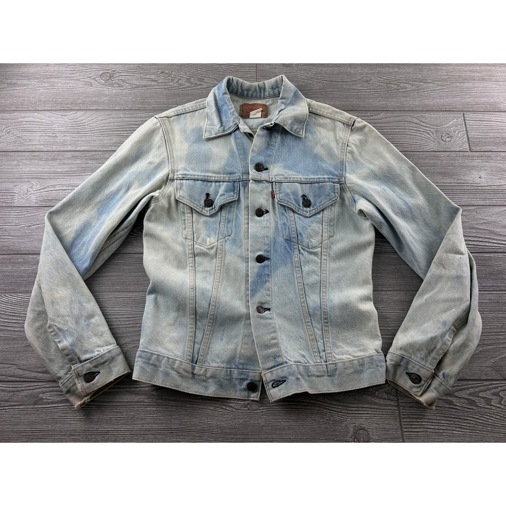 Vintage Levis 71205 0217 Denim Trucker Jacket Runaway Custom Painted Blue 38L